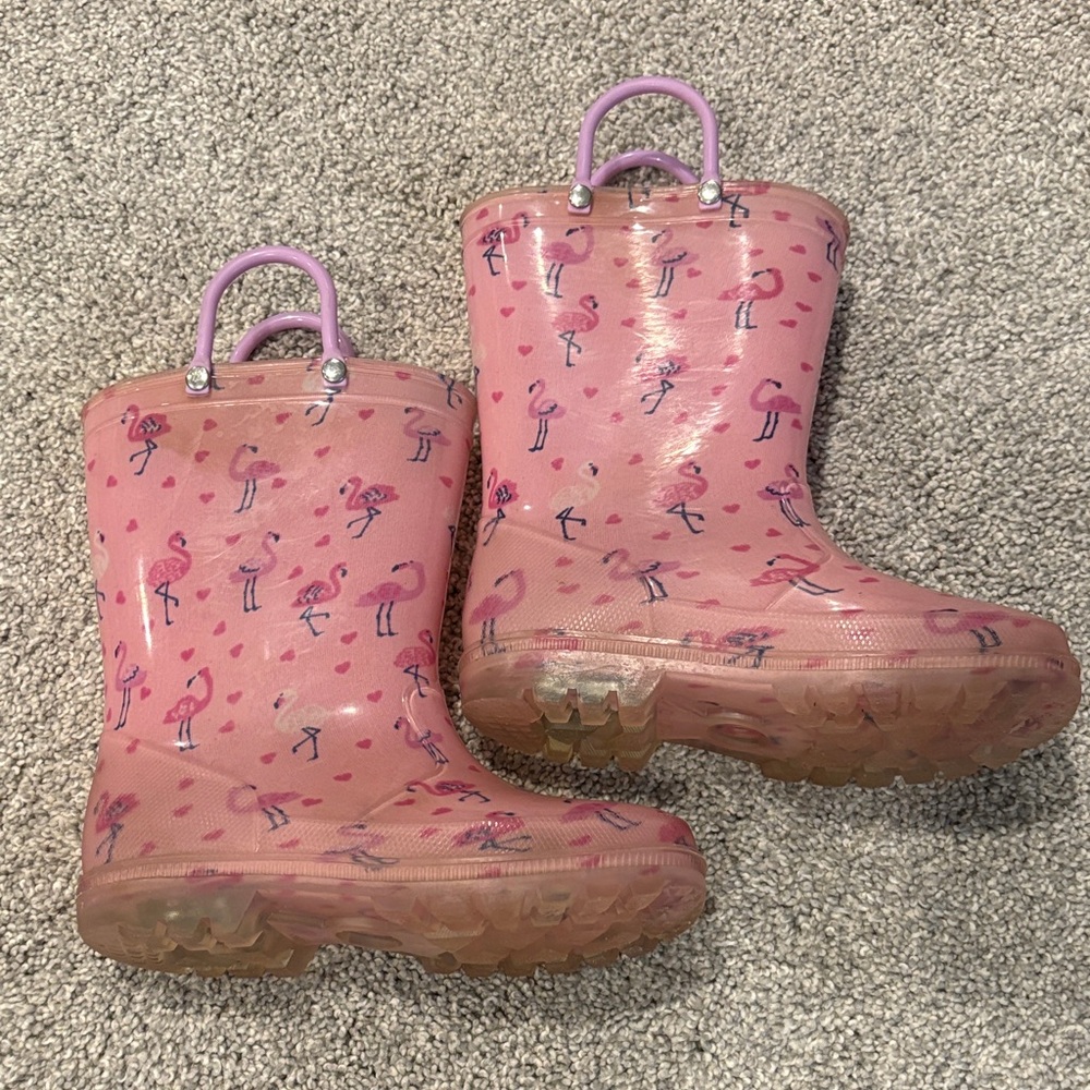 Pink Flamingo light up Rain Boots